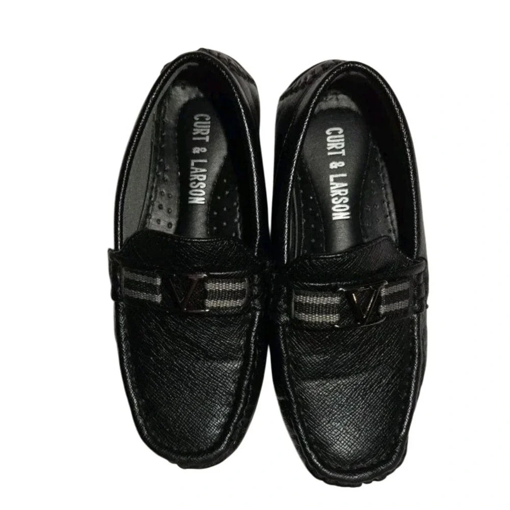 Curt & Larson Loafers Dress Shoes Slip On Metallic V Accent Kids
